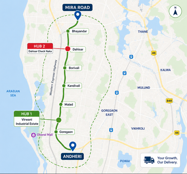 Mumbai distribution footprint showing Goregaon East, Dahisar and Mira Road East